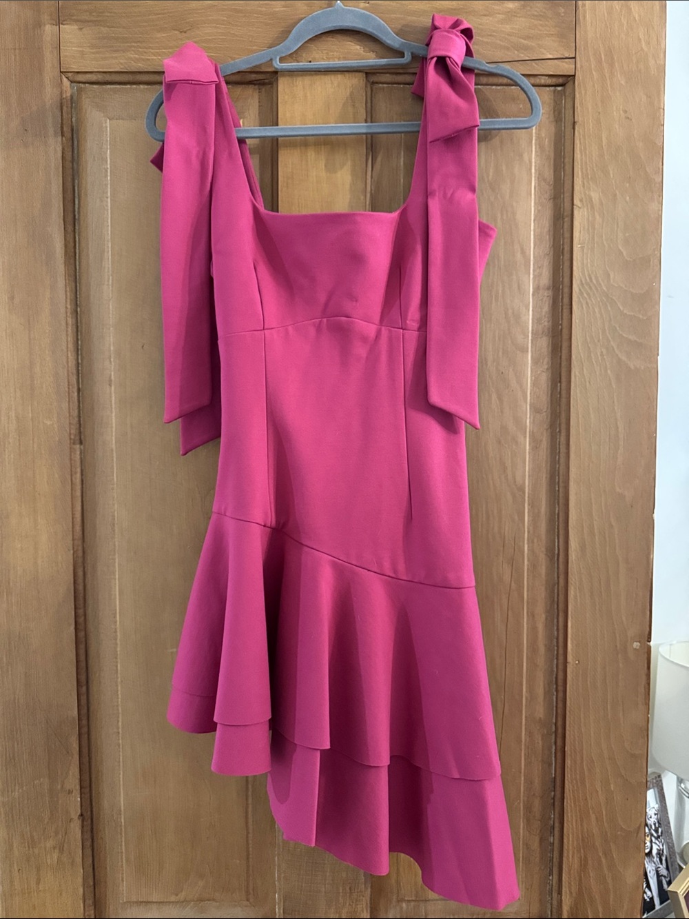 Elliatt Fuchsia Asymmetrical Tie-Shoulder Ruffle Dress